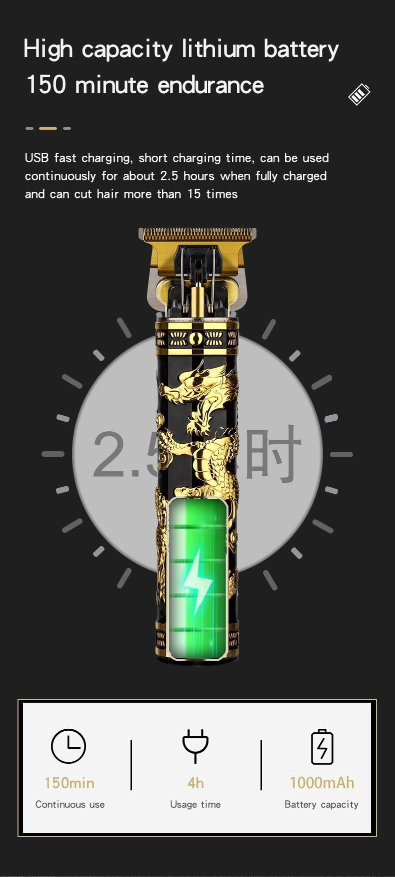 Electric Hair Clipper Professional Men's Hair Clipper LCD Display T-Blade Trimmer Zero Gap Cordless Rechargeable Men's Trimmer G