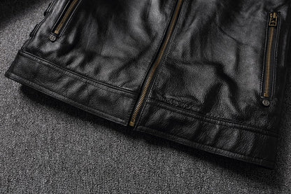 Men's Spring Original Leather Motorcycle Jacket 2025 Skull Embroidery Top Layer Cowhide Clothing Slim Fit Black Slim Male Coat