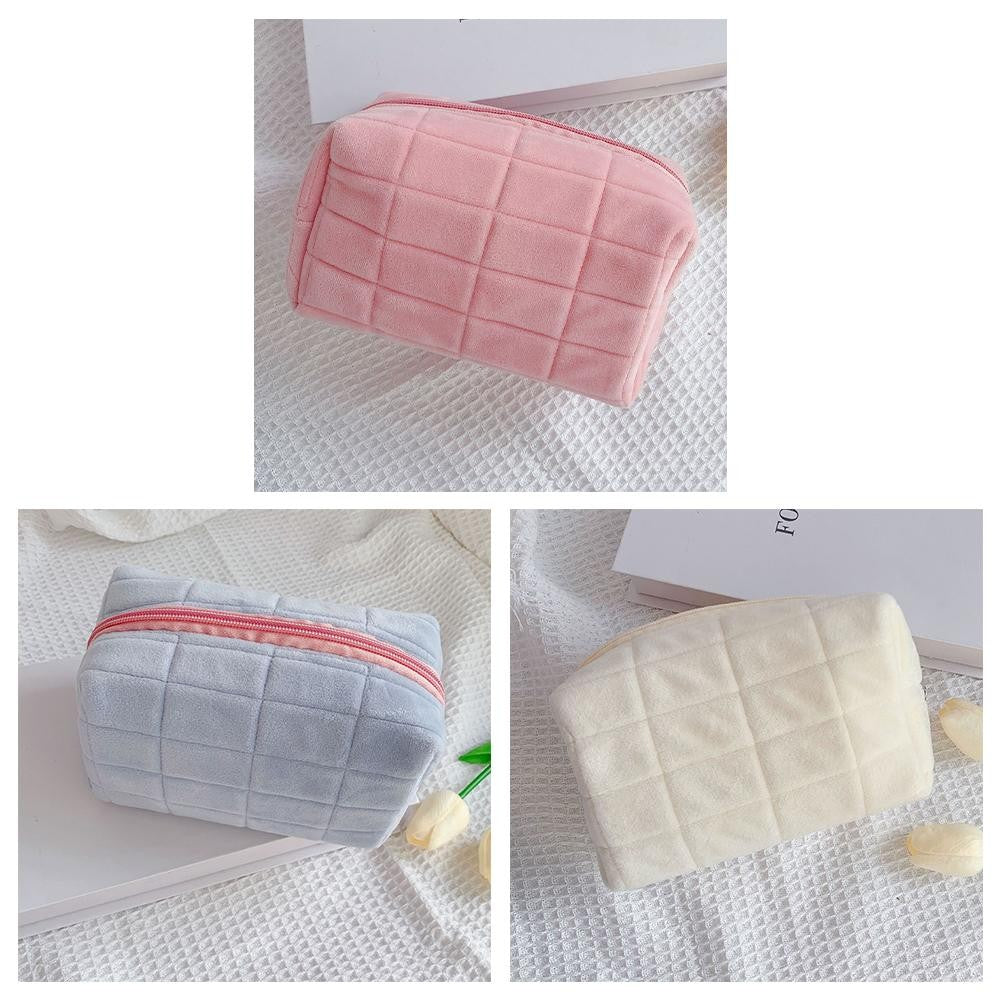 Makeup Organizer -  High Capacity Multi-Pockets Velvet Checkered Stress-Relief Cosmetic Bag Travel Toiletry Case for woman