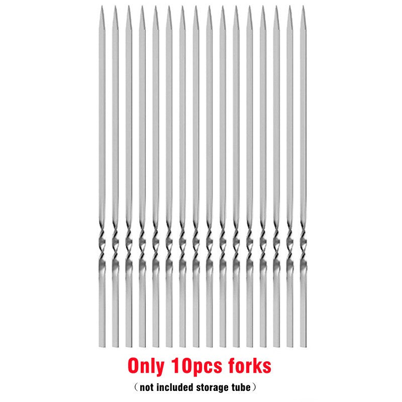 Skewers for Grilling Storage Tube Stainless Steel Barbecue Skewer BBQ Needle Sticks Metal Flat Forks for Kitchen Camping Gadgets