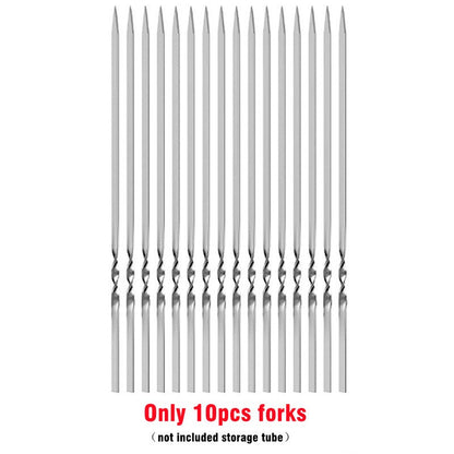 Skewers for Grilling Storage Tube Stainless Steel Barbecue Skewer BBQ Needle Sticks Metal Flat Forks for Kitchen Camping Gadgets
