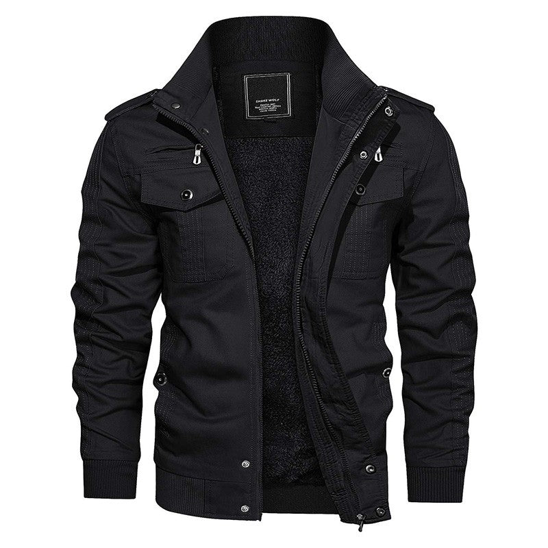 MAGCOMSEN Men's Fleece Jackets Windbreaker Coats Fall Winter Thermal Bomber Jackets Multi-pockets Stand Collar Motorcycle Jacket