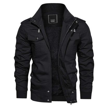 MAGCOMSEN Men's Fleece Jackets Windbreaker Coats Fall Winter Thermal Bomber Jackets Multi-pockets Stand Collar Motorcycle Jacket
