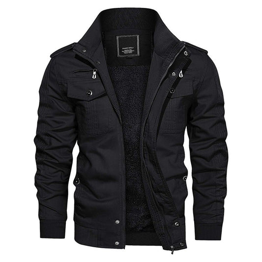 MAGCOMSEN Men's Fleece Jackets Windbreaker Coats Fall Winter Thermal Bomber Jackets Multi-pockets Stand Collar Motorcycle Jacket