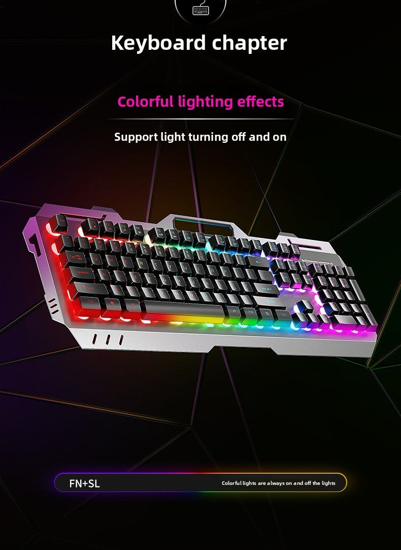 Conjunto de teclado e mouse gamer com fio, retroiluminação colorida, 104 teclas, painel de metal, teclado com sensação mecânica para laptop e desktop