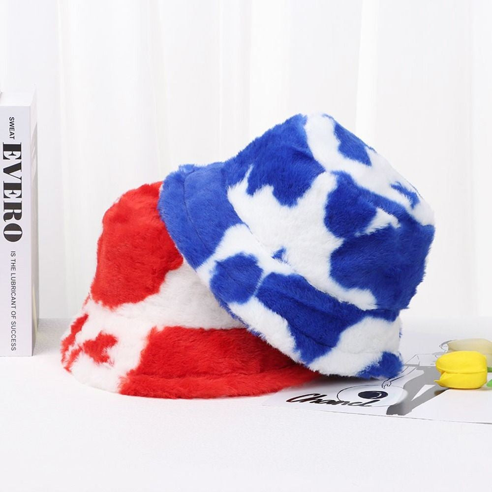 Winter Bucket Hat Women's Fashion Milk Cow Grain Panama Warm Hats Female Vintage Faux Fur Fisherman Cap Hats For Women Casual