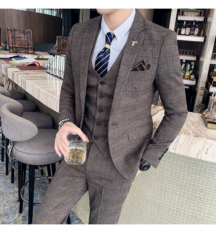 Men's High-quality Plus Size 5XL-M 3-piece Suit (suit+vest+pants) Business Fashion Plaid Suit Groom's Wedding Banquet Set