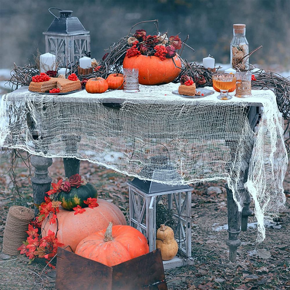 Decorações de Gaze Horripilantes de Halloween para Casa Assombrada com Teia de Aranha Preta Manchada de Sangue para Interiores Assustadoras para Pendurar no Corredor
