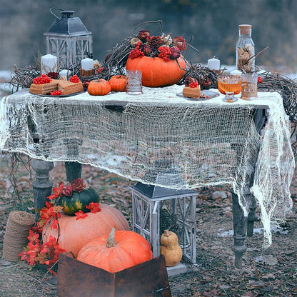 Decorações de Gaze Horripilantes de Halloween para Casa Assombrada com Teia de Aranha Preta Manchada de Sangue para Interiores Assustadoras para Pendurar no Corredor