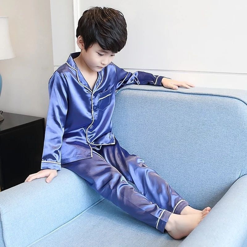 Kids Ice Silk Sleepwear Summer Short Sleeve Homewear Set for Boys Girls Thin Lightweight Baby Air Conditioning Clothing