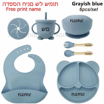 Personalized Name Tableware For Kids Silicone Suction Cup Plate Bowl Baby Feeding Set Children Dinner Dishes Bowl Spoon Cup
