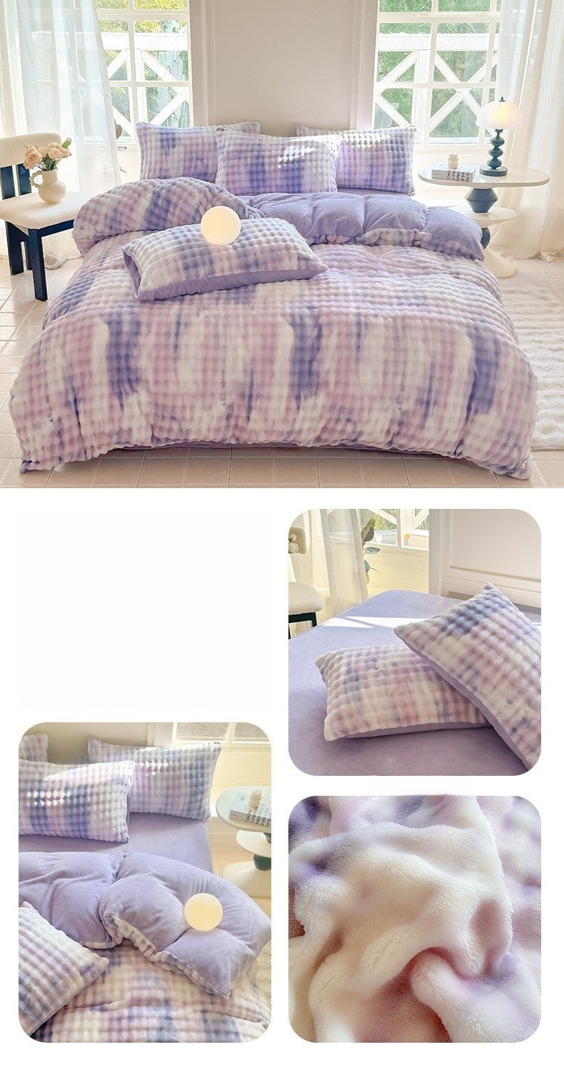 New Rabbit Fur Thickened Milk Velvet Duvet Cover Set Machine Washable Soft SkinFriendly Warm Bed Sheet for Home and Hotel ?? ???