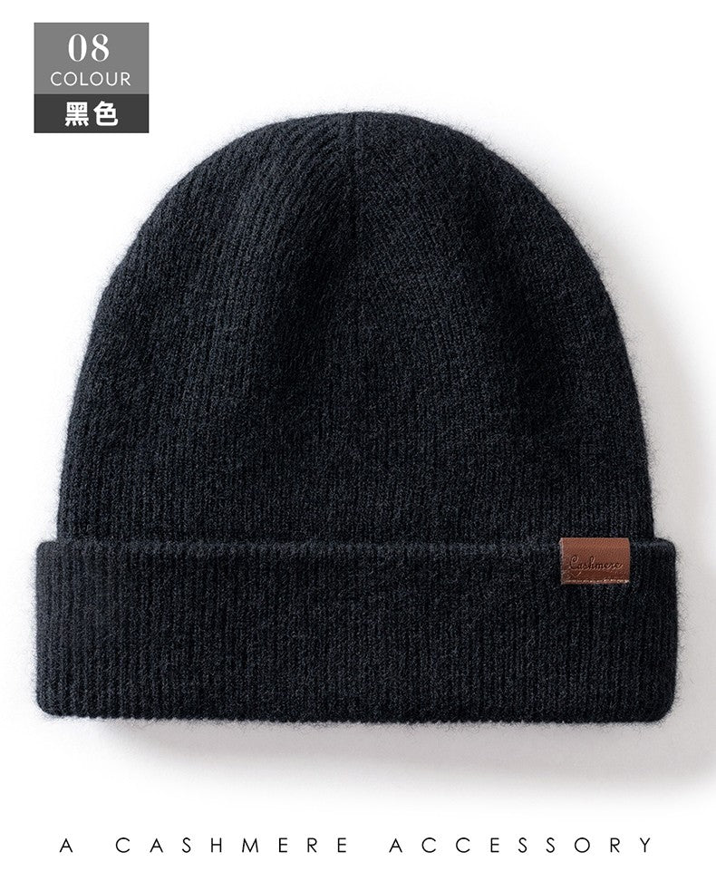 New Autumn Winter 100% Cashmere Hat Knitted Mountaineering Wool Hat Outdoor Skiing Double Layer Men and Women Thickened Warm