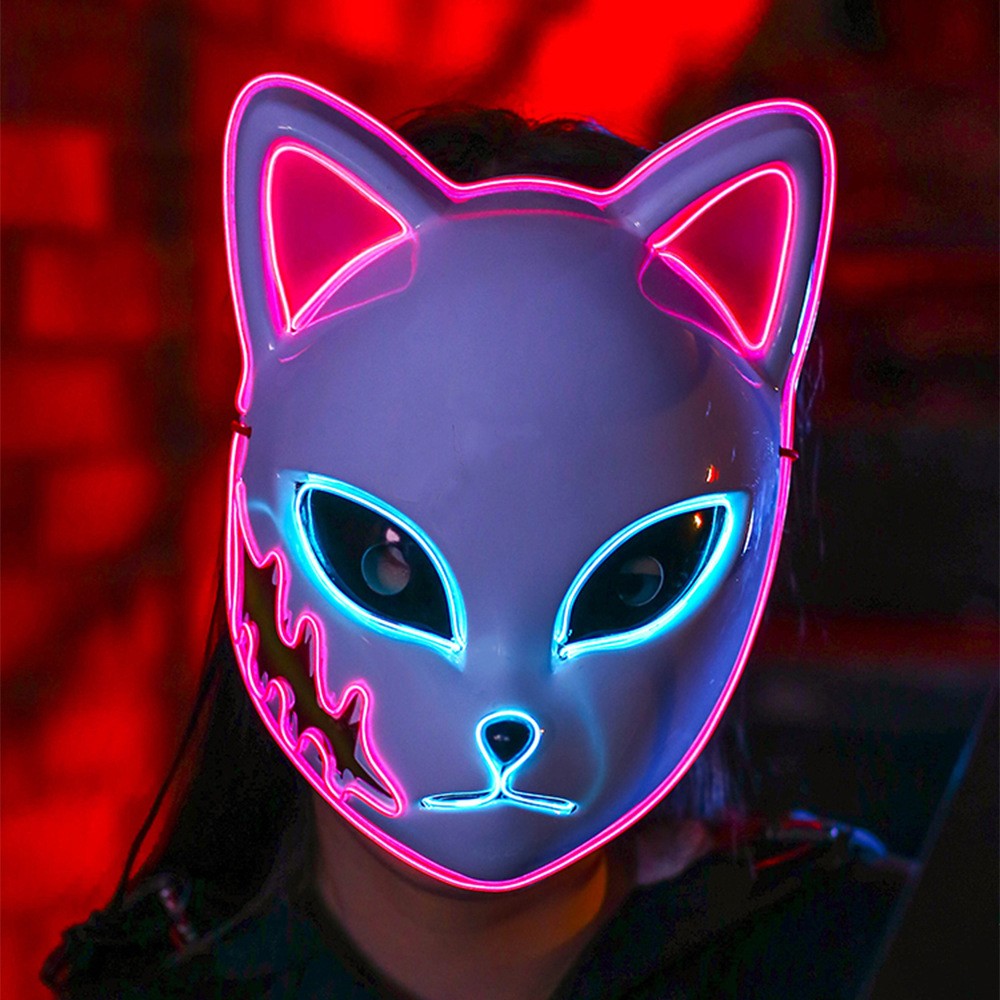 2024 Halloween Neon Mask Cosplay Japanese Anime Neon LED Demon Slayer Mask Halloween Party Costume Props