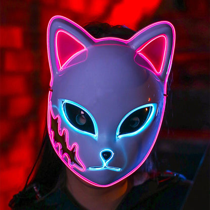 2024 Halloween Neon Mask Cosplay Japanese Anime Neon LED Demon Slayer Mask Halloween Party Costume Props