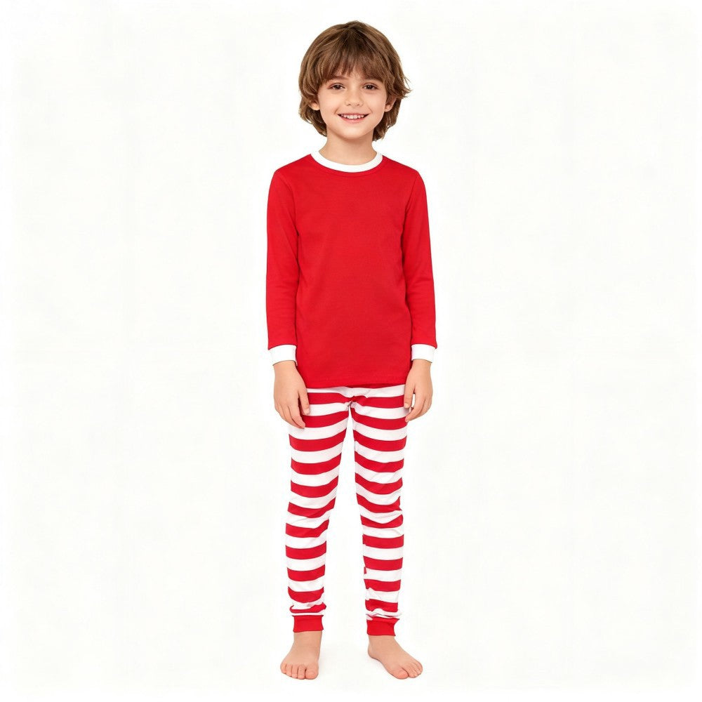 Boys Girls Christmas Pajama Sets Red Top with Striped Pants Long Sleeve Pijama Children Sleepwear kids Pjs for Xmas Festive