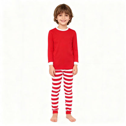 Boys Girls Christmas Pajama Sets Red Top with Striped Pants Long Sleeve Pijama Children Sleepwear kids Pjs for Xmas Festive