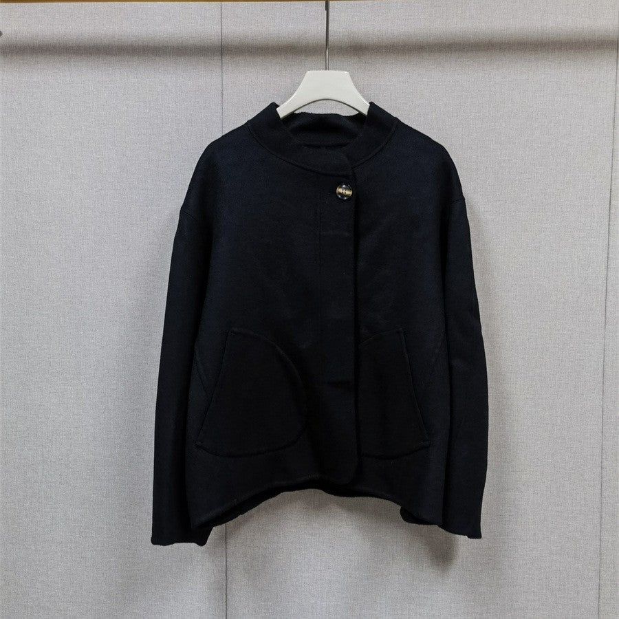 2025 Autumn Winter Fashion Women 3 Colors Single Breasted Stand Collar Coat Lady Double Sided Woolen Jacket