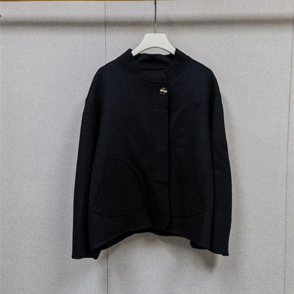 2025 Autumn Winter Fashion Women 3 Colors Single Breasted Stand Collar Coat Lady Double Sided Woolen Jacket