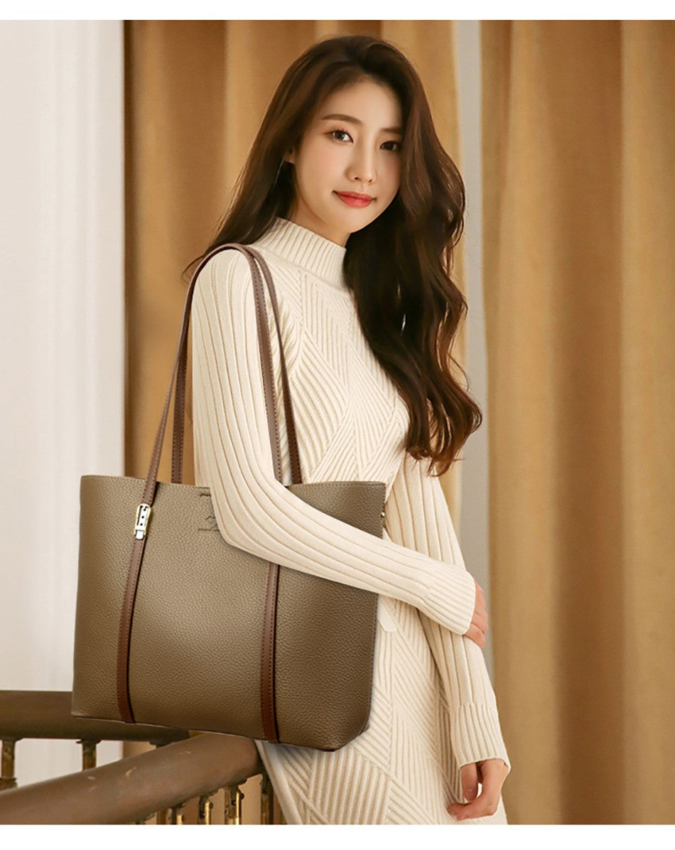 New autumn Single Shoulder Large Capacity Messenger Droadband Female Solid Color Handbag Luxury Ladies Bucket PU Shoulder Bag