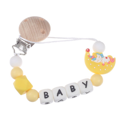 Personalized Name Baby Pacifier Clips Cartoon Moon Silicone Teether Nipple Chain For Nursing Chew Toys Baby Dummy Holder Chain