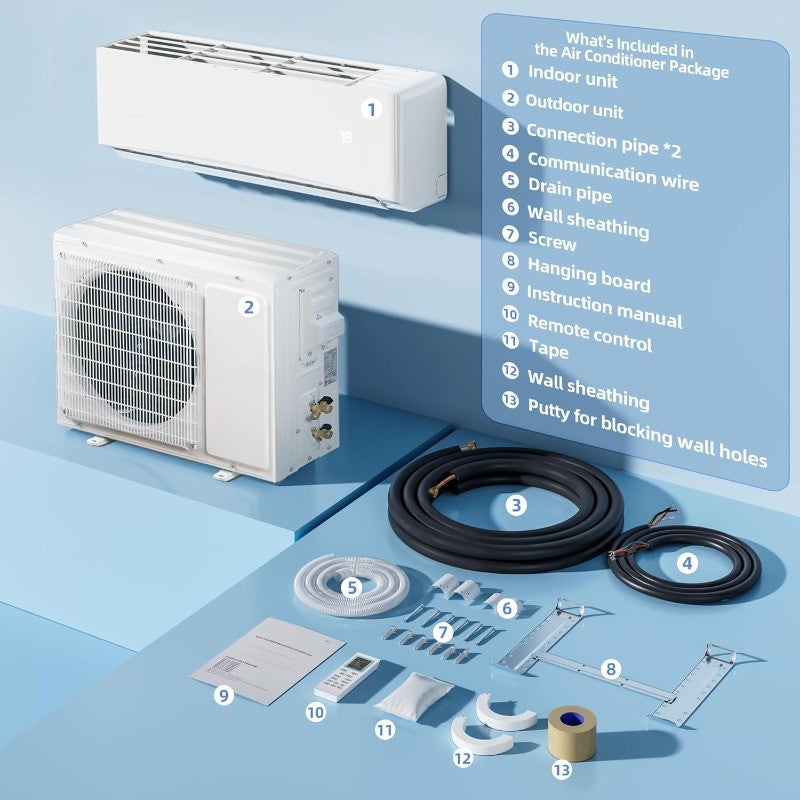 Ar Condicionado Quente/Frio Mini Split 12000BTU, 17 SEER2, Unidade AC de Parede Refrigera Ambientes de até 70m², Inverter com Eficiência Energética