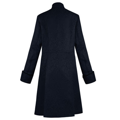 Men's Medieval Style Windbreaker Coat Vintage Lapel Jacquard Medium Length Trench Coat Halloween Party Costume Retro Outerwear