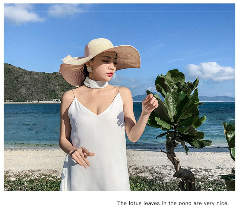 Women Summer Beach Travel Straw Hat Korean Seaside Big Hat Brim Sunblock Sunshade Holiday Foldable Fashion Big Cool Hat