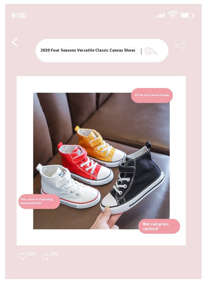 Children Canvas Shoes High-Top Boys and Girls Shoes White Board Shoes Small White Shoes New Kindergarten Baby Cloth Shoes
