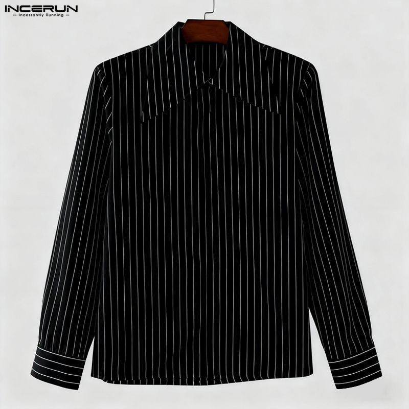 INCERUN Men Striped Shirt Lapel Long Sleeve Loose Casual Men Clothing Streetwear 2025 Korean Style Fashion Male Shirts Tops