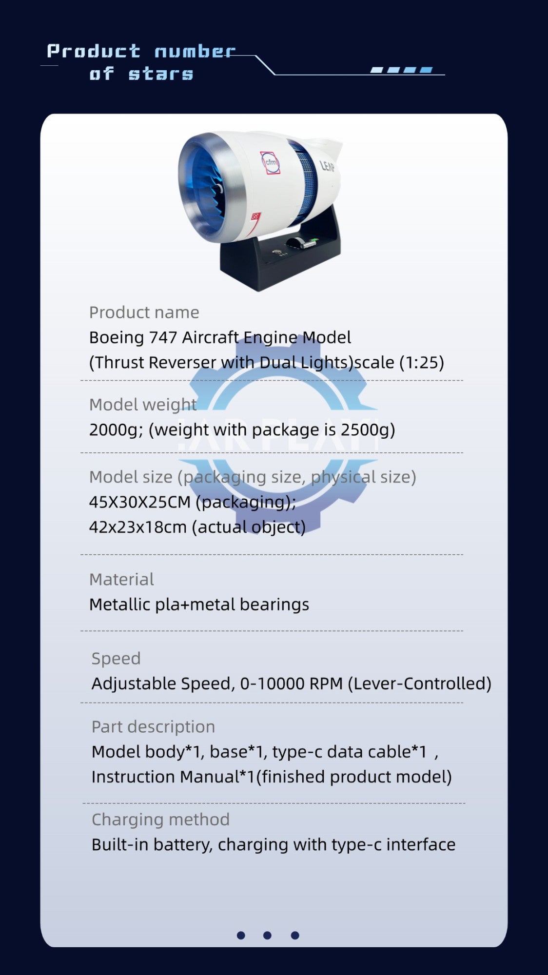 Boeing 747 Turbofan Engine Model Electric Fan Cool Boutique Collection Aircraft Engine Kit for Display and Educational Use