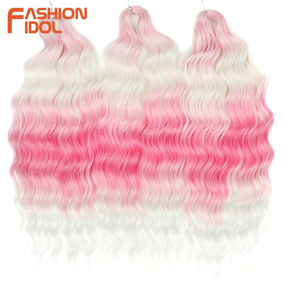 FASHION IDOL Cabelo de Crochê Torção Laranja Extensões de Cabelo Trançado de Onda Profunda Sintética Cabelo Onda de Água 24 Polegadas Fibra Resistente ao Calor