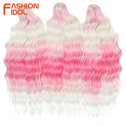 FASHION IDOL Cabelo de Crochê Torção Laranja Extensões de Cabelo Trançado de Onda Profunda Sintética Cabelo Onda de Água 24 Polegadas Fibra Resistente ao Calor