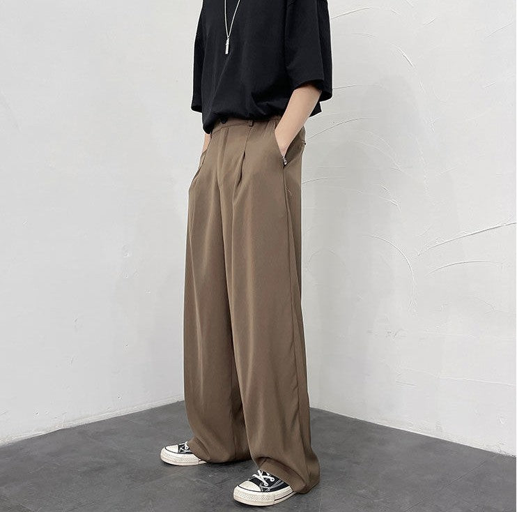 Trousers For Men Brown Fluid Draped Baggy Stylish Tailoring Summer 2025 Man Suits Pants Clothing Premium Thin Casual Up