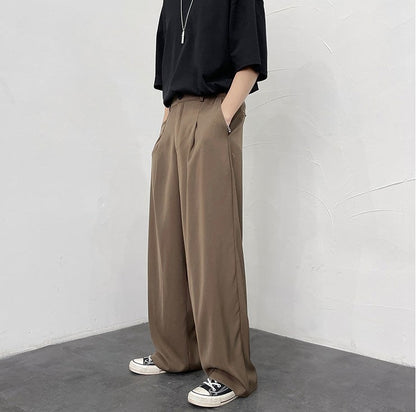 Trousers For Men Brown Fluid Draped Baggy Stylish Tailoring Summer 2025 Man Suits Pants Clothing Premium Thin Casual Up