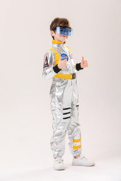 Astronaut Costume Kids Astronaut Silver Jumpsuit Space Themed Party Dress Up Boys Girls Spaceman Cosplay Children Space Suit