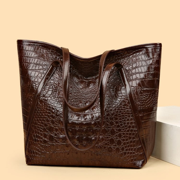 Stylish Women's Tote Bag, Retro Crocodile Pattern Handbag Shoulder Bag, Suitable for Shopping, Dating, Outings, Work Commuting