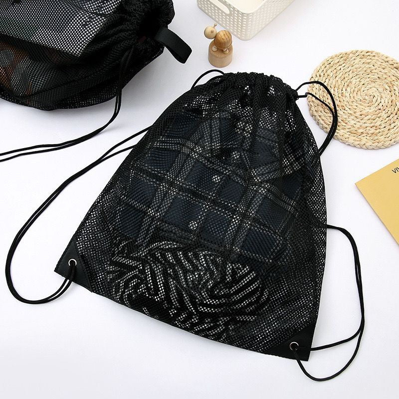 Mesh Drawstring Backpack Bags Heavy Duty Multi Functional Black Mesh Pouch Beach Toys Bag Beach Bag