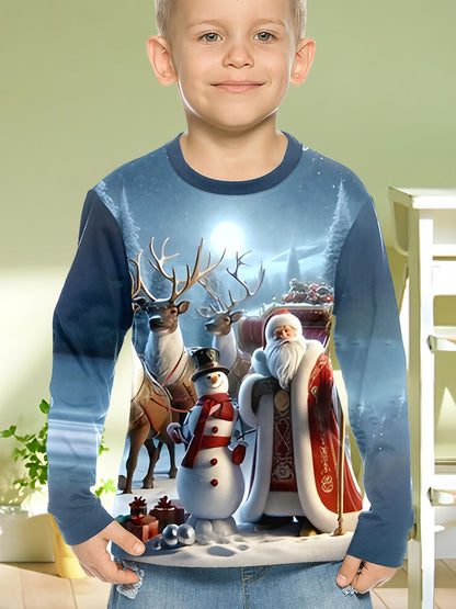 Children's Clothing Boys Tshirt Long Sleeve Santa Claus Print Children Spring Fall Clothes Stylish Christmas Party Girl Clothes