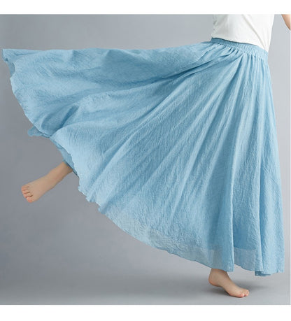 Fashion Solid Cotton Linen Women Skirts Maxi Elegant Harajuku Saia Casual Loose Long Skirt Ladies Clothes Faldas Ropa Mujer
