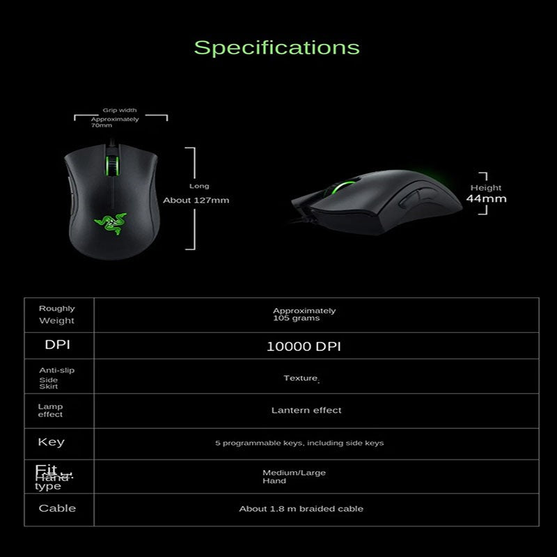 Mouse Gamer Com Fio Razer DeathAdder Essential / Mouses Com Fio 6400DPI 5 Botões Independentes Para PC Gamer de Laptop