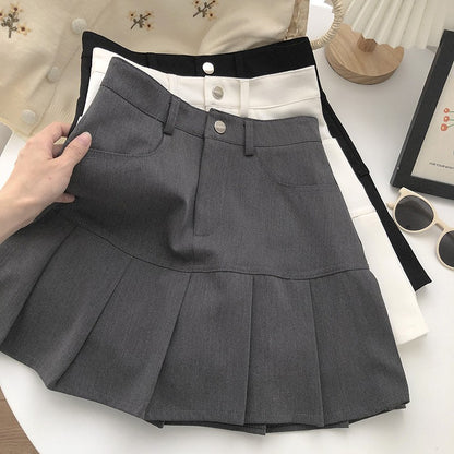 Y2K Vintage High Waist Pleated Skirt Women College Style Uniforms Safety Pants M