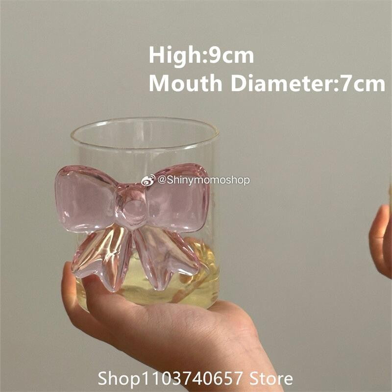 Taça Decorativa de Vidro com Laço Grande Rosa Copo de Vidro Taça de Vinho com Alça de Laço Copos Resistentes ao Calor Tigela de Sobremesa e Sorvete de Alto Borossilicato