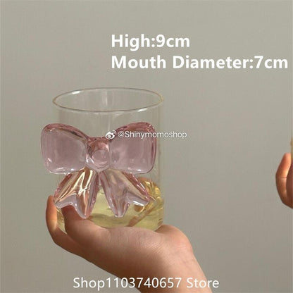 Taça Decorativa de Vidro com Laço Grande Rosa Copo de Vidro Taça de Vinho com Alça de Laço Copos Resistentes ao Calor Tigela de Sobremesa e Sorvete de Alto Borossilicato