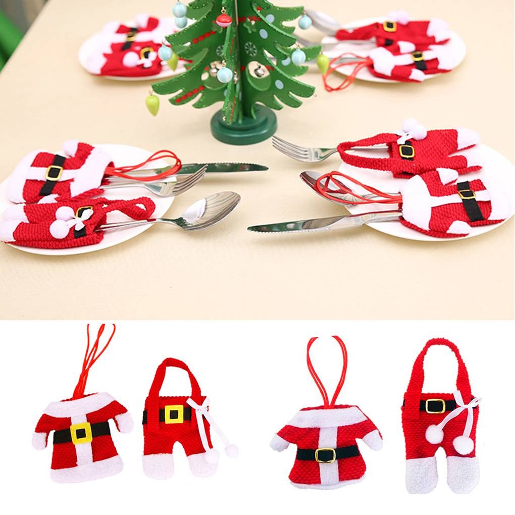 1/2/3 Set Christmas Cutlery Holder Utensil Bags Fork Spoon Pockets Tableware Silverware Xmas Pouch