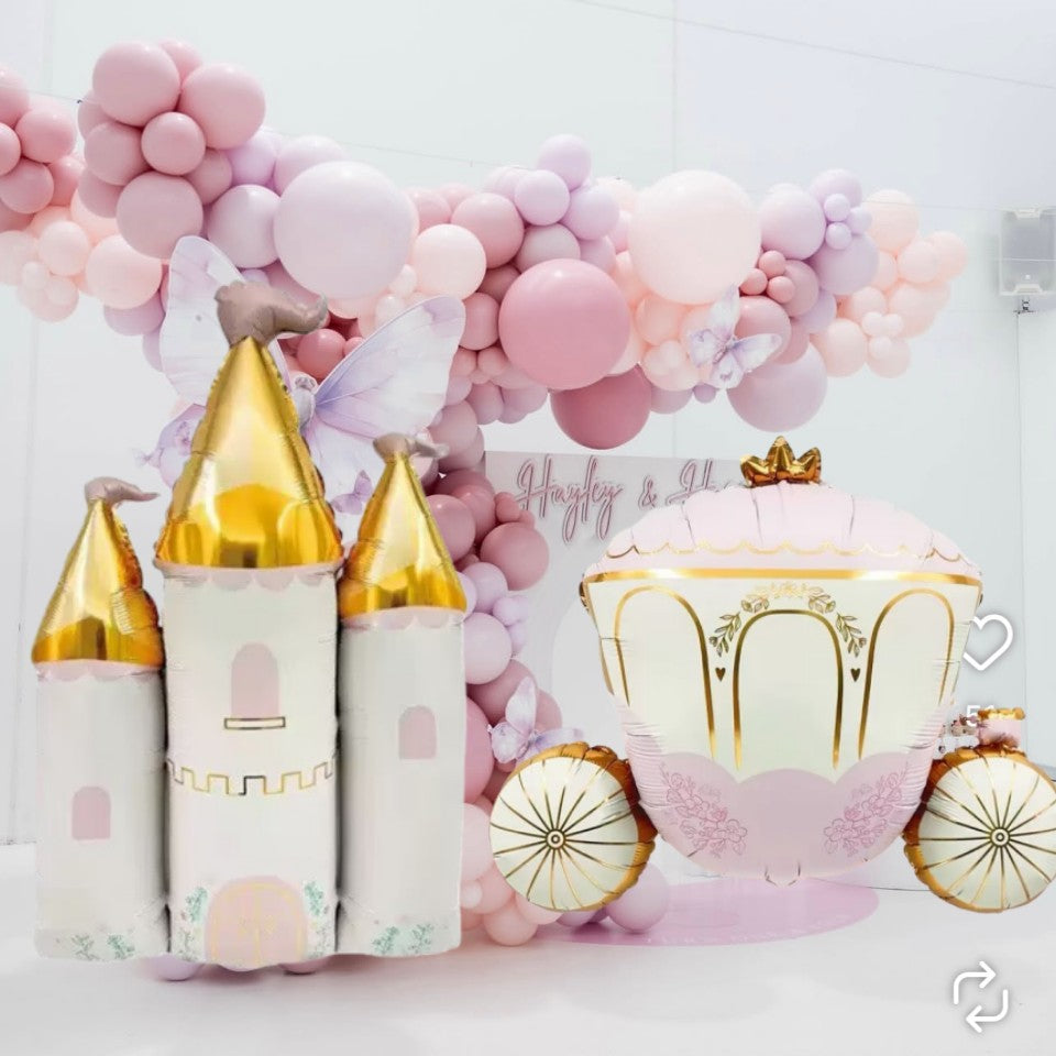 New Dream Princess Castle Pumpkin Cart Aluminum Film Balloon, Swing Bear, Children's Birthday Party Decoration Props