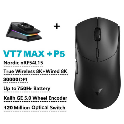 Mouse Gamer Sem Fio Rapoo VT7 MAX /VT7 Taxa de Sondagem Sem Fio Verdadeira de 8K 53g Leve Até 750h de Duração da Bateria