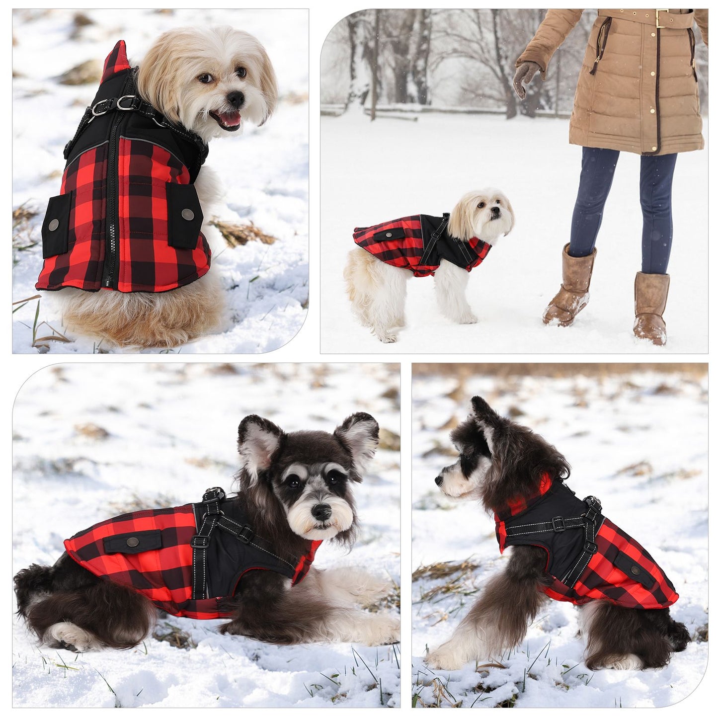 Jaqueta para Cães de Estimação com Arnês Inverno Quente Zíper nas Costas Casacos para Cães Pequenos, Médios e Grandes Roupas Refletivas Corta-vento Grossas