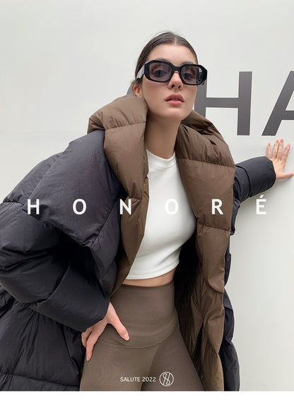 Janveny Fluffy White Duck Down Jacket Women Winter Thickness Warm Long Puffer Coat Hooded Female Fashion Fake Two-piece Parkas