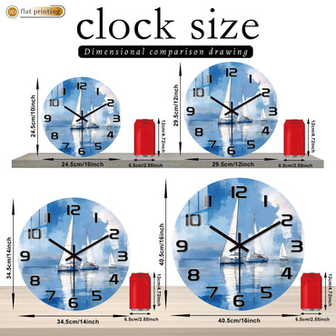 Sailboat Ocean Watercolor Wall Clock, Nautical Coastal Home Office Decor, Silent Quartz Movement Timekeeping Art